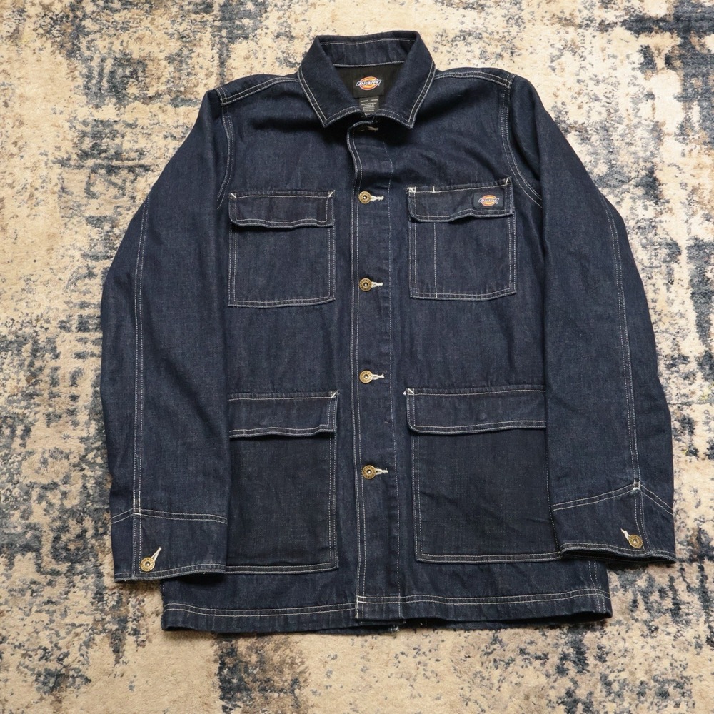 Dickies Men's Denim Chore Coat Small Rinsed Indigo Denim Jacket Excellent Cond